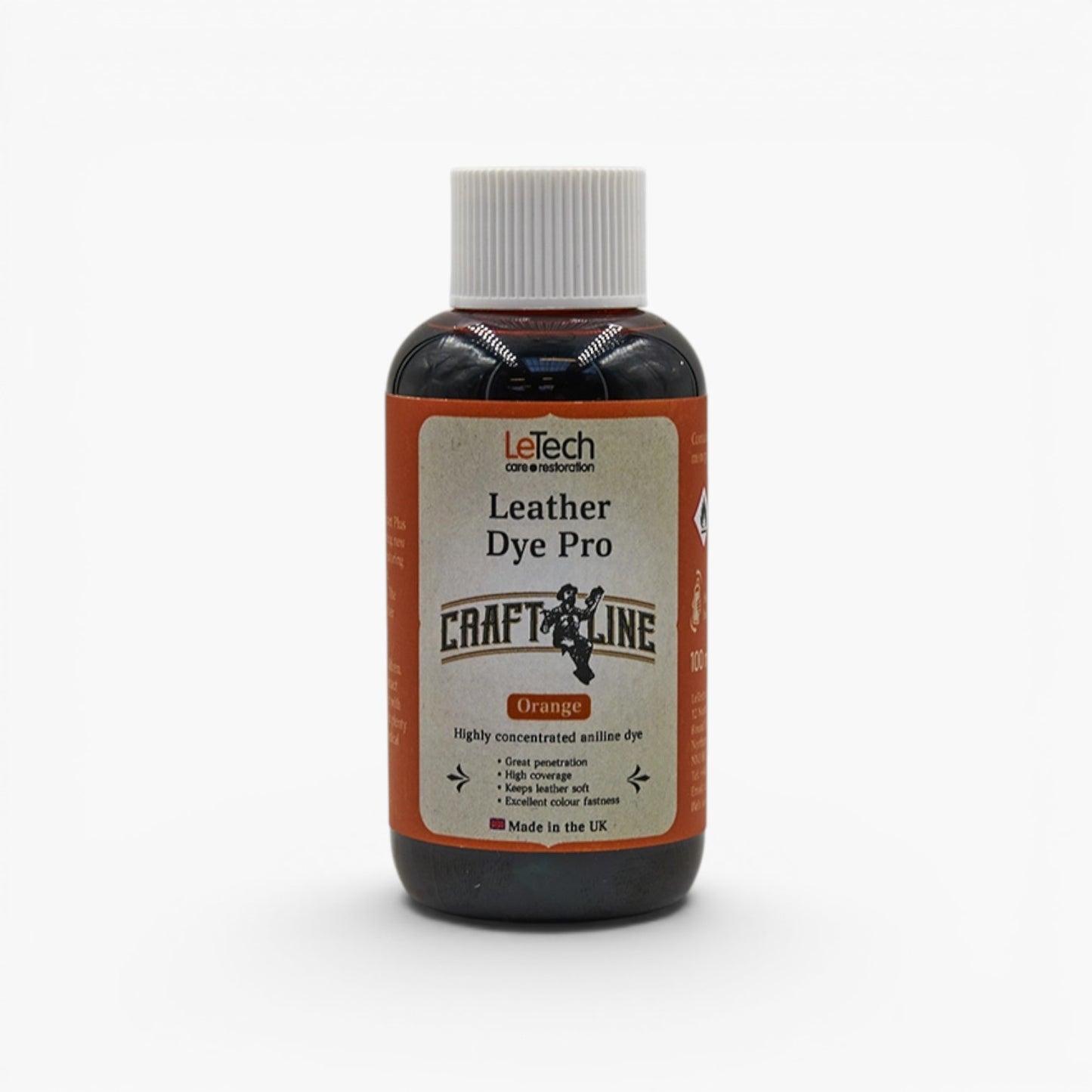 Craft Line - Leather Dye Pro - Multiple Colours Orange by LeTech Canada